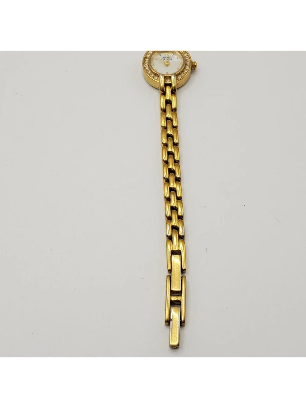 Anne Klein Rhinestone Small 16mm MOP Dial Womens Watch Gold Tone New Battery